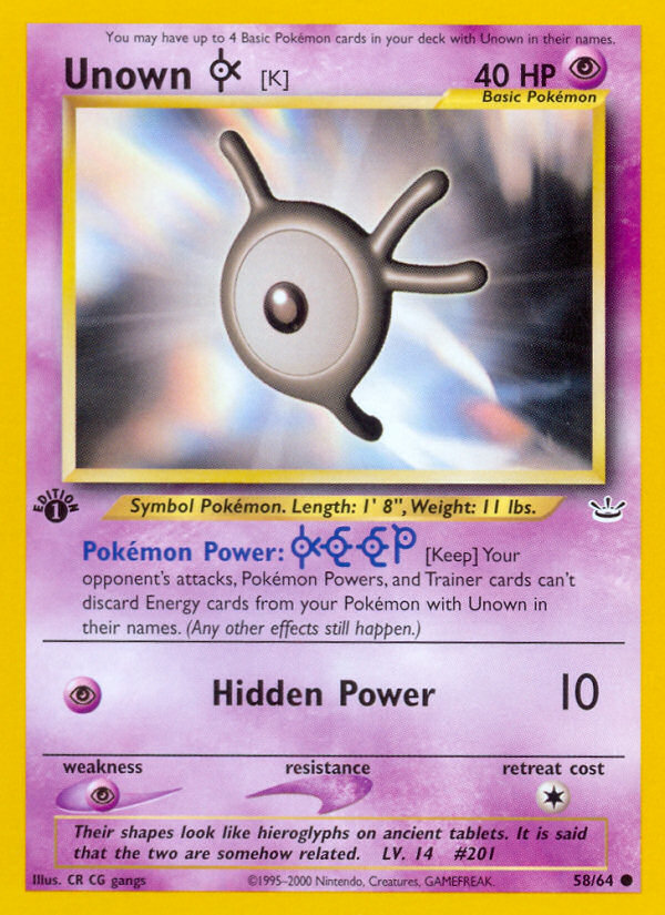 Unown [K] (58/64) [Neo Revelation 1st Edition] | Rock City Comics