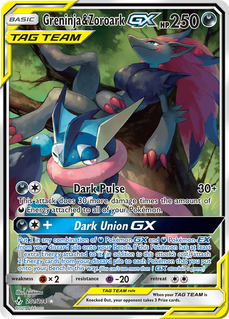 Greninja & Zoroark GX (201/214) [Sun & Moon: Unbroken Bonds] | Rock City Comics