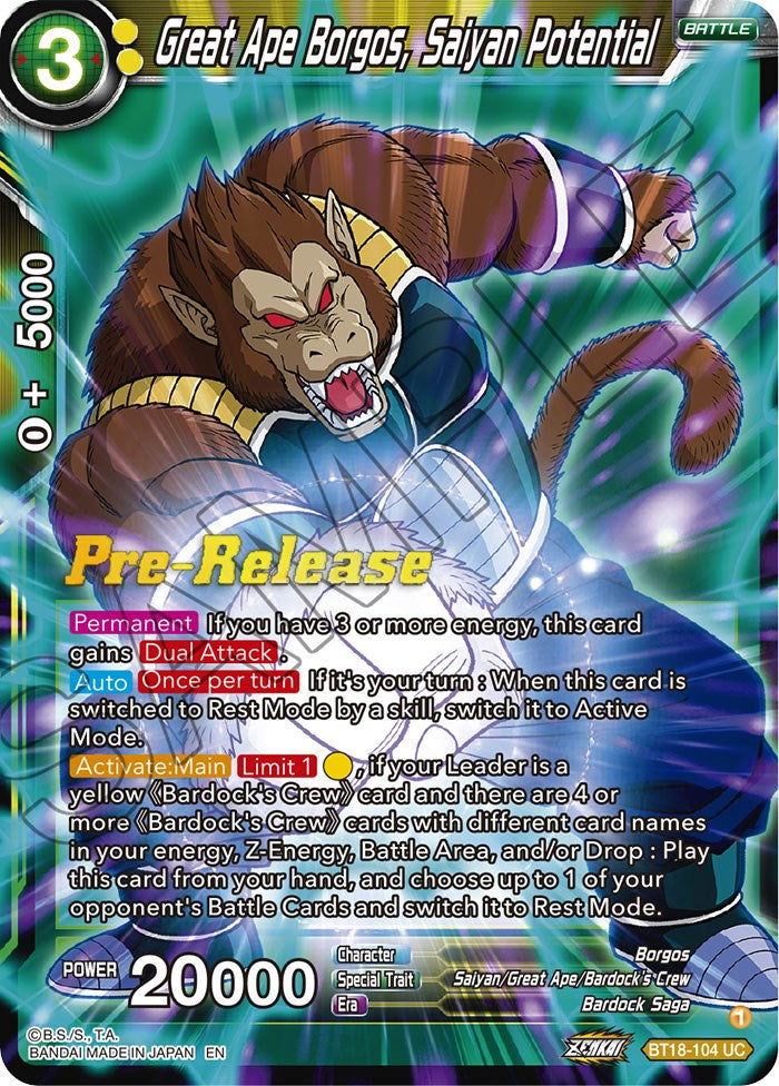 Great Ape Borgos, Saiyan Potential (BT18-104) [Dawn of the Z-Legends Prerelease Promos] | Rock City Comics