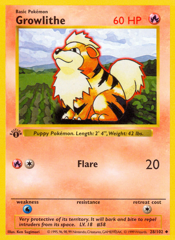 Growlithe (28/102) (Shadowless) [Base Set 1st Edition] | Rock City Comics