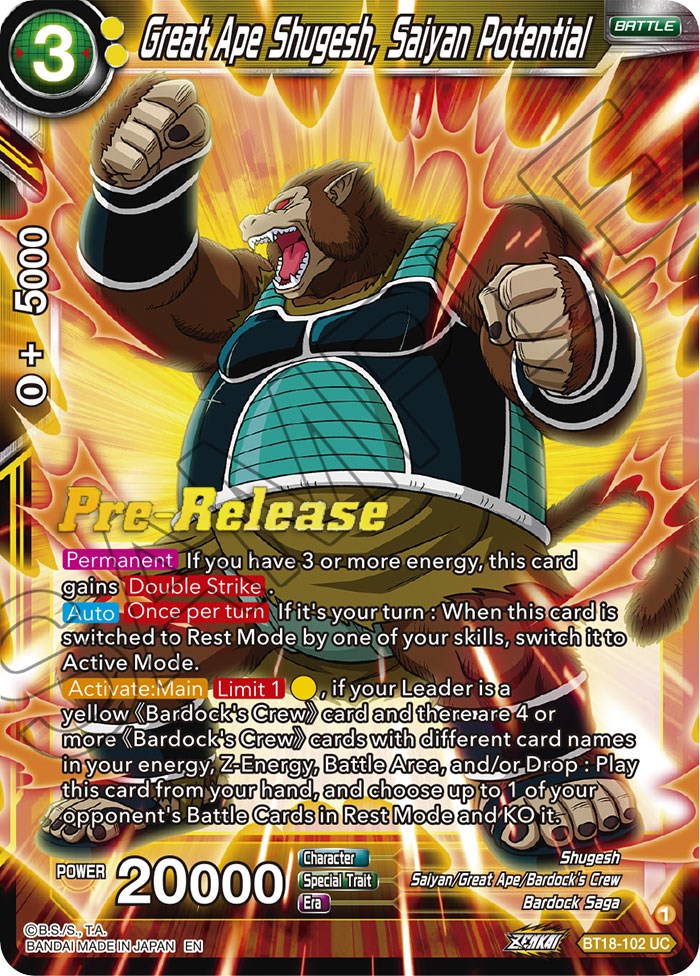 Great Ape Shugesh, Saiyan Potential (BT18-102) [Dawn of the Z-Legends Prerelease Promos] | Rock City Comics