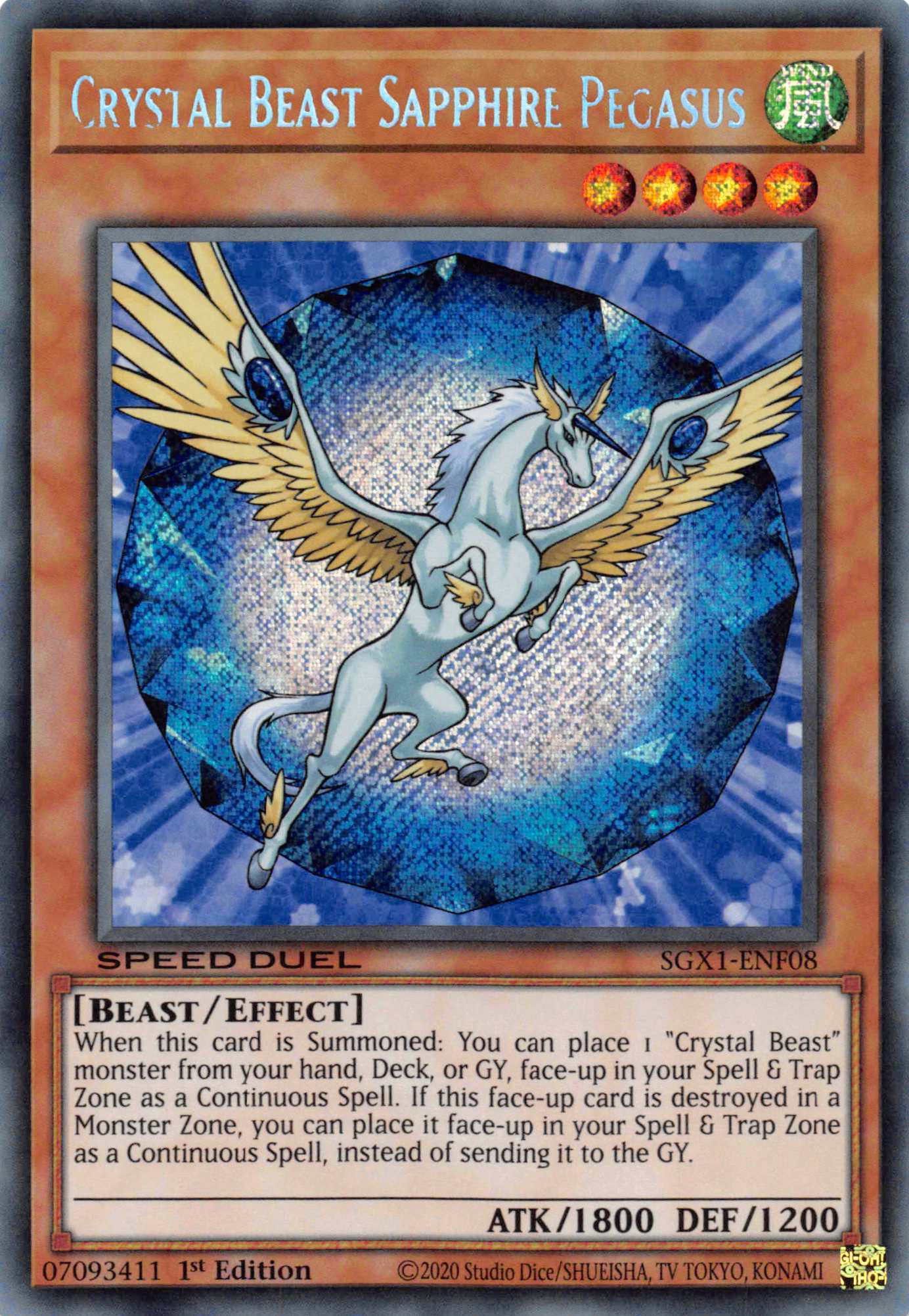 Crystal Beast Sapphire Pegasus [SGX1-ENF08] Secret Rare | Rock City Comics