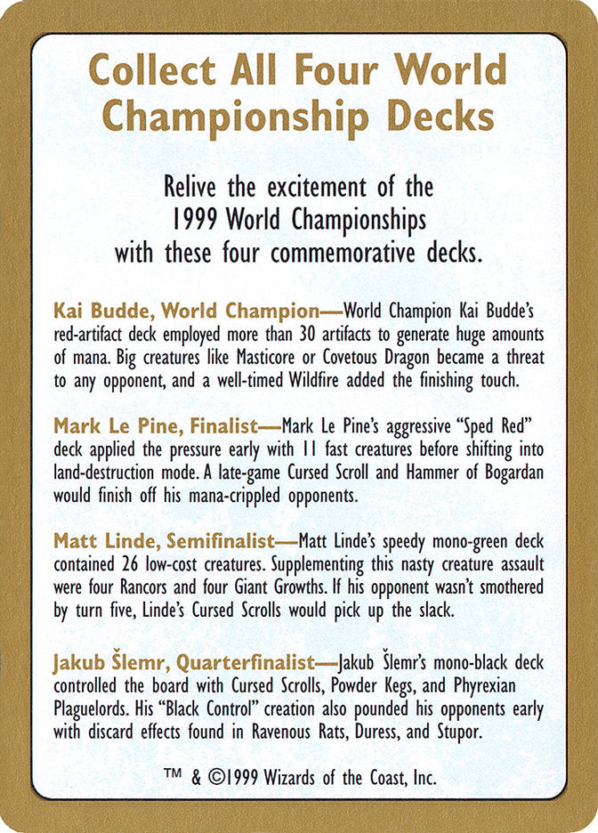 1999 World Championships Ad [World Championship Decks 1999] | Rock City Comics