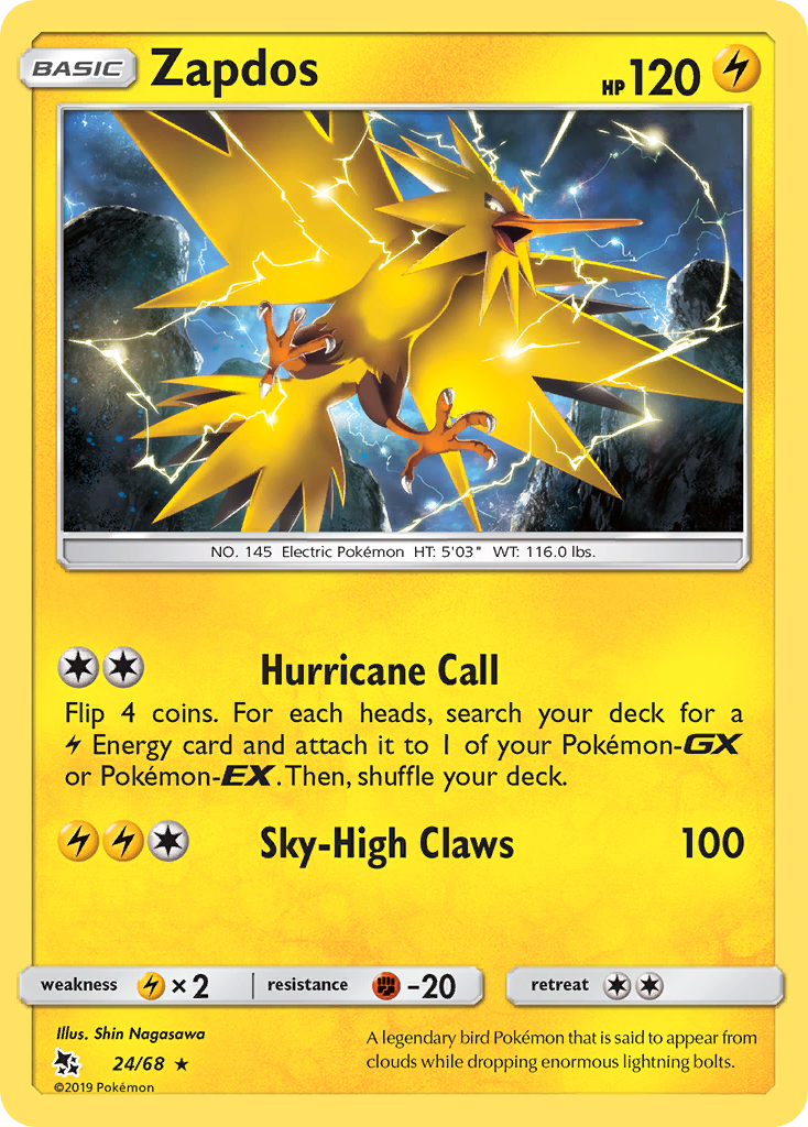 Zapdos (24/68) [Sun & Moon: Hidden Fates] | Rock City Comics