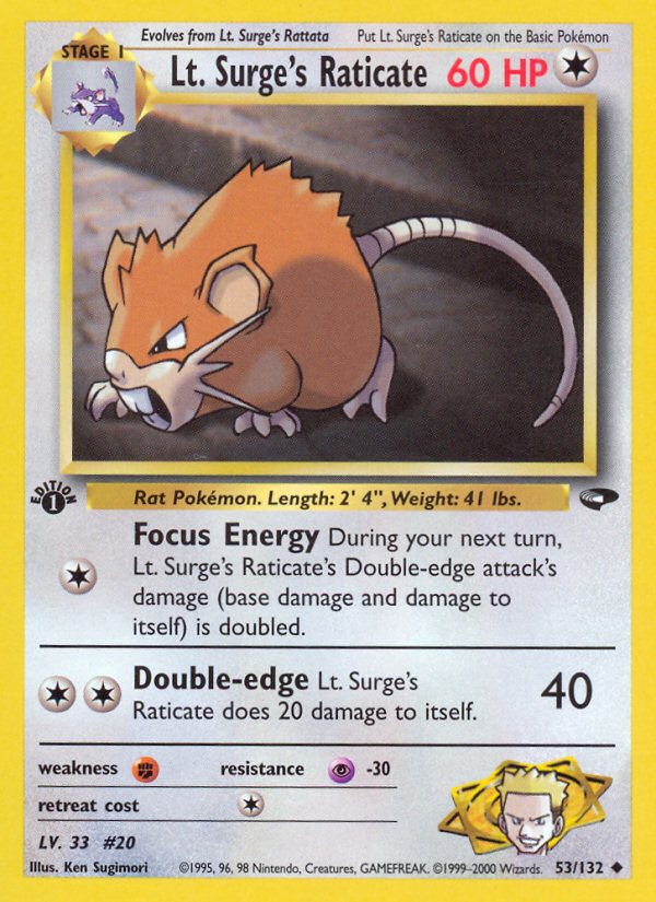 Lt. Surge's Raticate (53/132) [Gym Challenge 1st Edition] | Rock City Comics