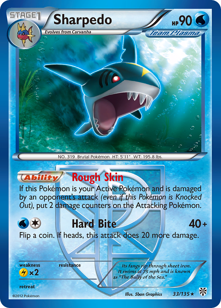 Sharpedo (33/135) [Black & White: Plasma Storm] | Rock City Comics