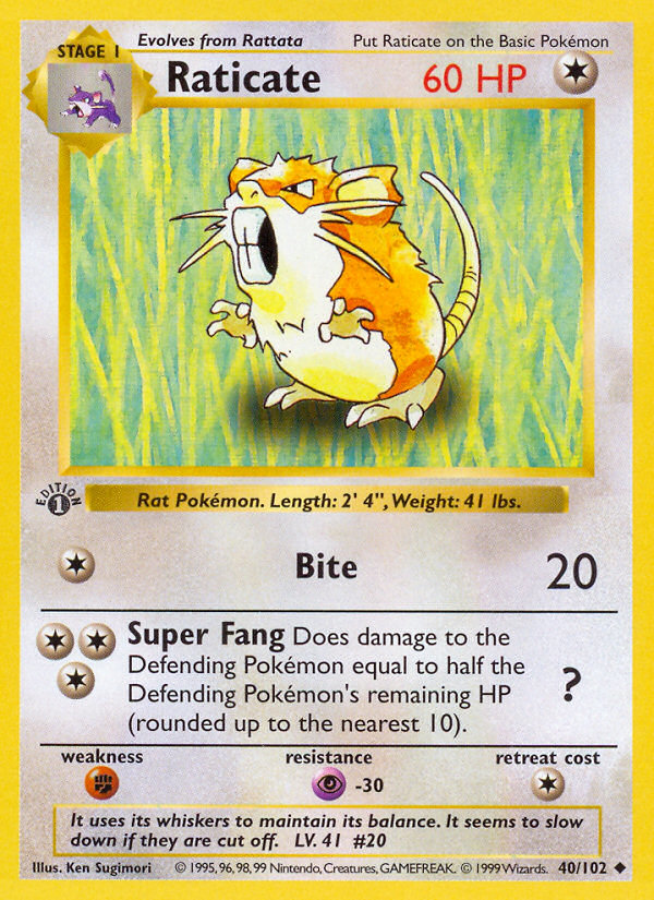 Raticate (40/102) (Shadowless) [Base Set 1st Edition] | Rock City Comics