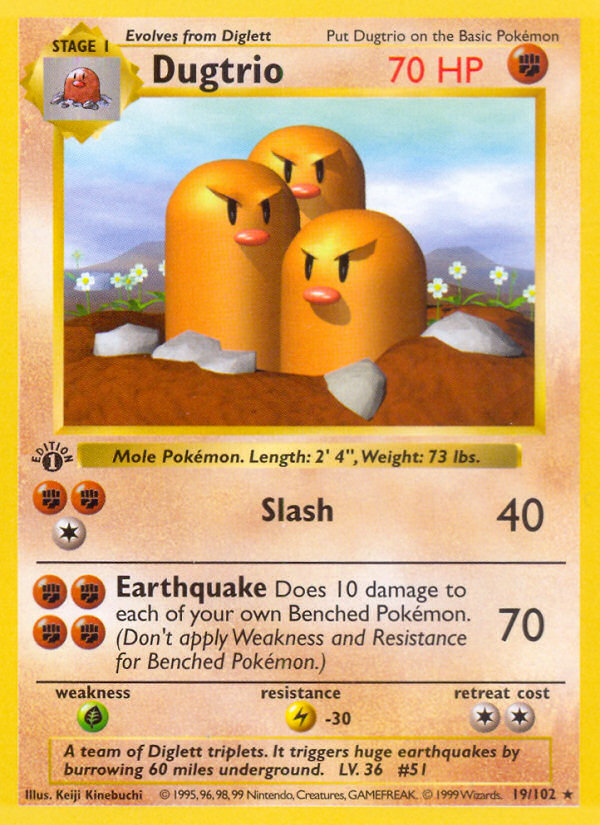 Dugtrio (19/102) (Shadowless) [Base Set 1st Edition] | Rock City Comics