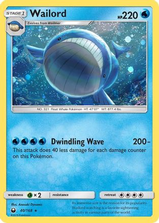 Wailord (40/168) (Cosmos Holo) [Sun & Moon: Celestial Storm] | Rock City Comics