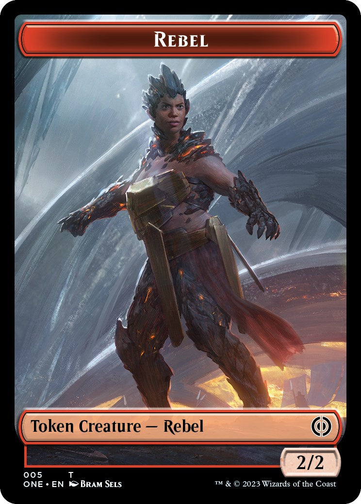 Rebel // Goblin Double-Sided Token [Phyrexia: All Will Be One Commander Tokens] | Rock City Comics