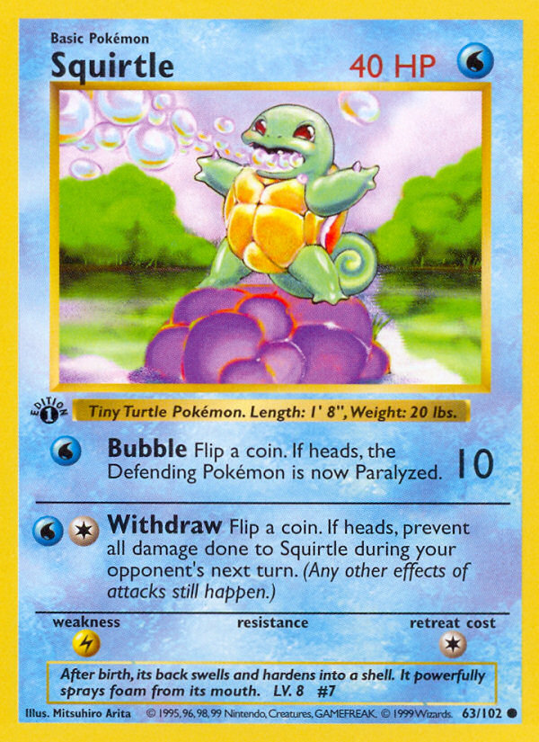 Squirtle (63/102) (Shadowless) [Base Set 1st Edition] | Rock City Comics