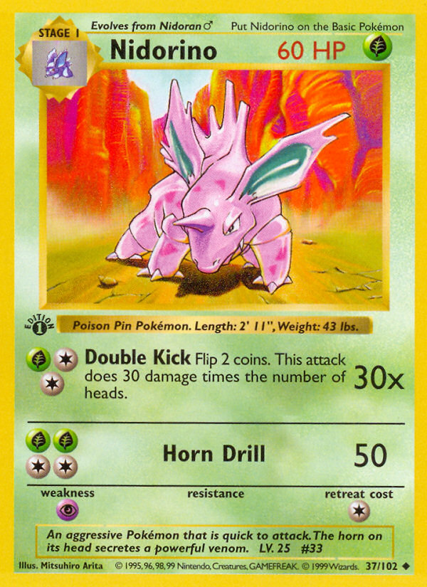 Nidorino (37/102) (Shadowless) [Base Set 1st Edition] | Rock City Comics