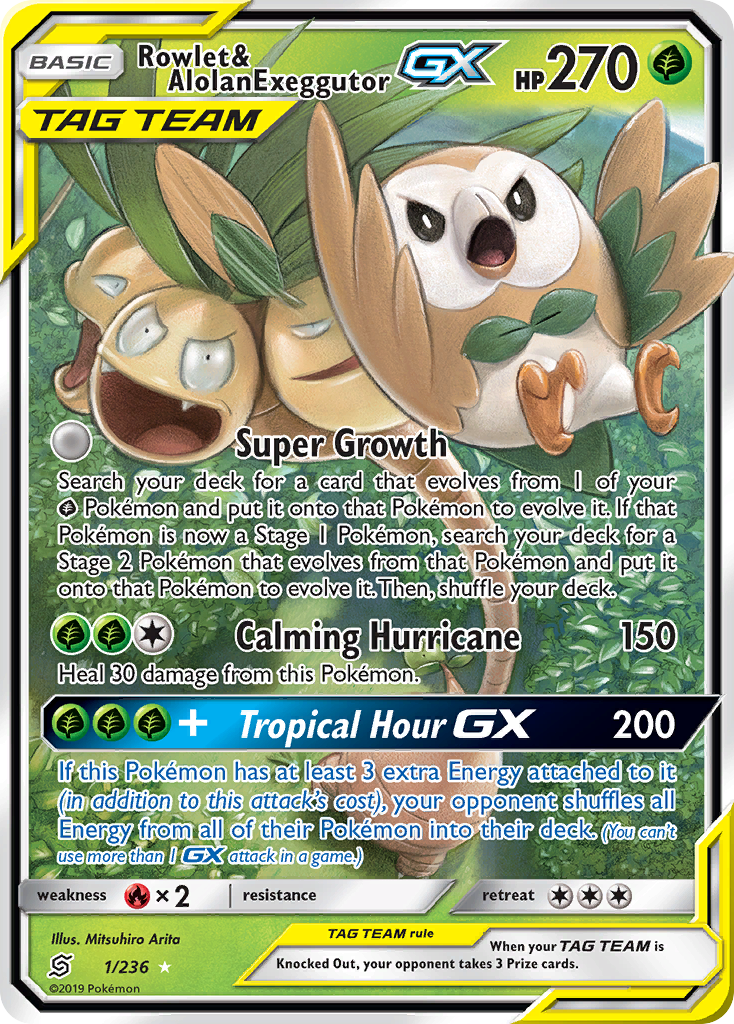 Rowlet & Alolan Exeggutor GX (1/236) [Sun & Moon: Unified Minds] | Rock City Comics