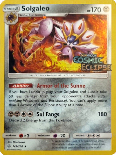 Solgaleo (142/236) (Cosmos Holo) [Sun & Moon: Cosmic Eclipse] | Rock City Comics