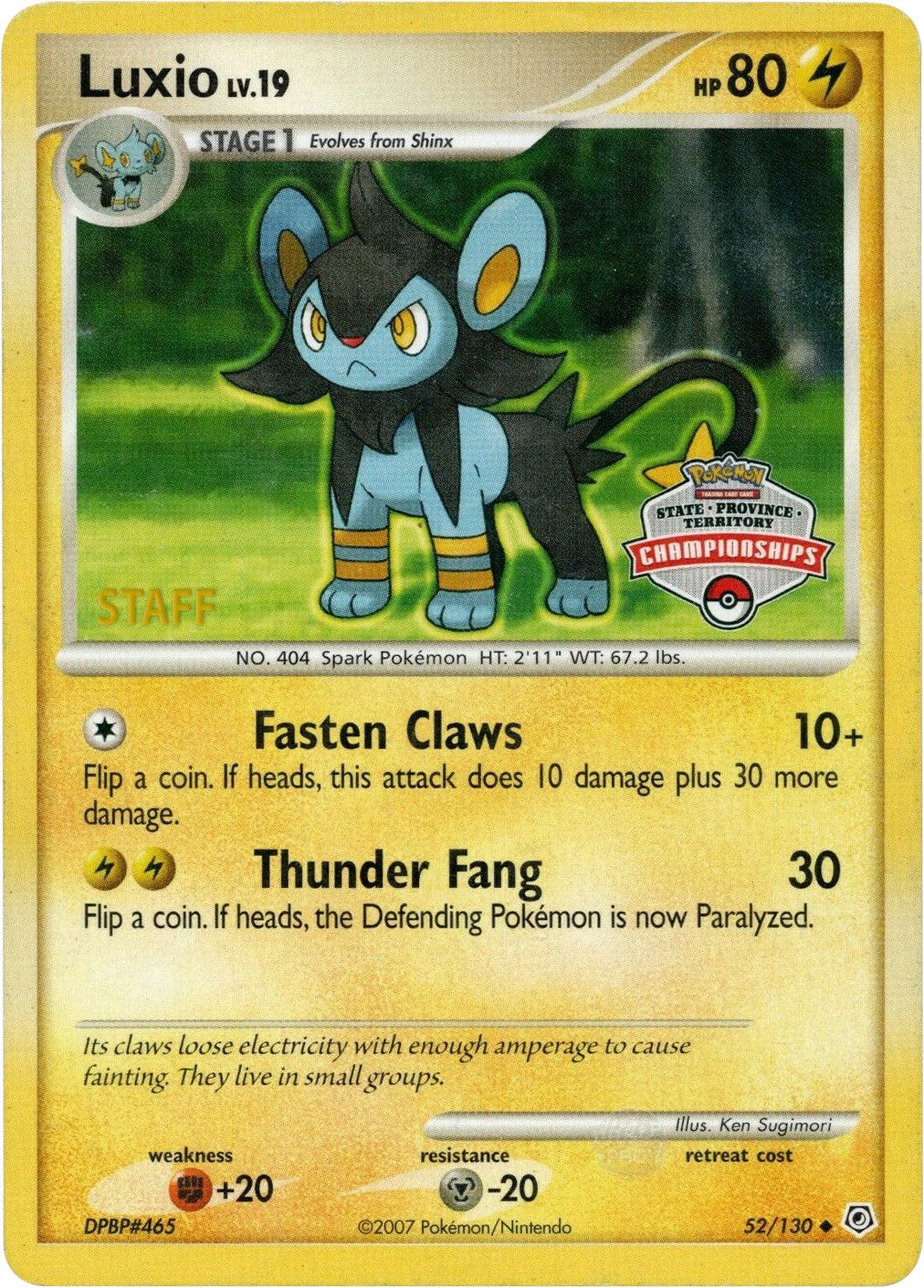 Luxio (52/130) (State Championship Staff Promo) [Diamond & Pearl: Base Set] | Rock City Comics