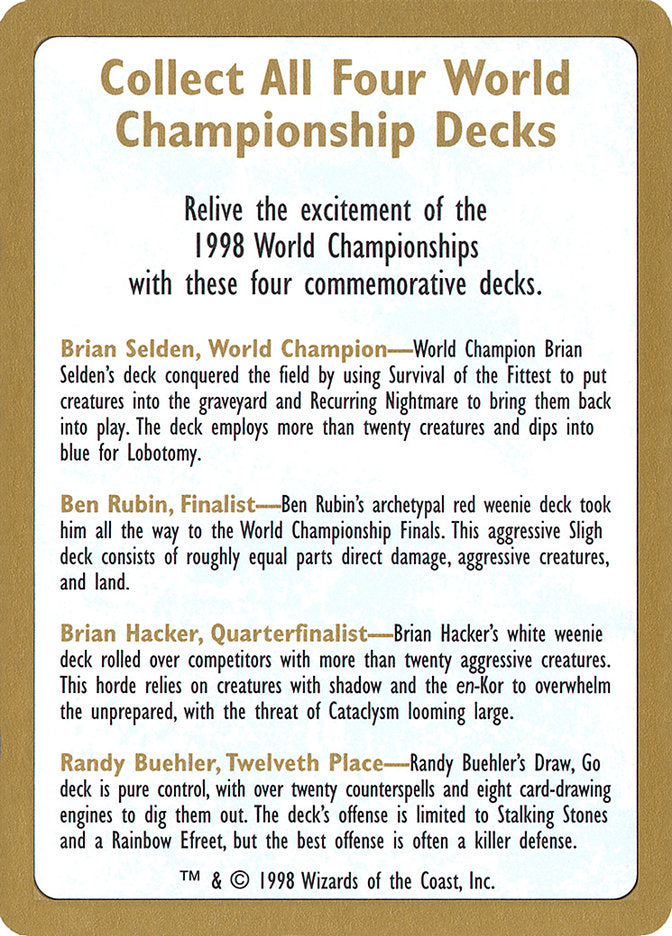 1998 World Championships Ad [World Championship Decks 1998] | Rock City Comics