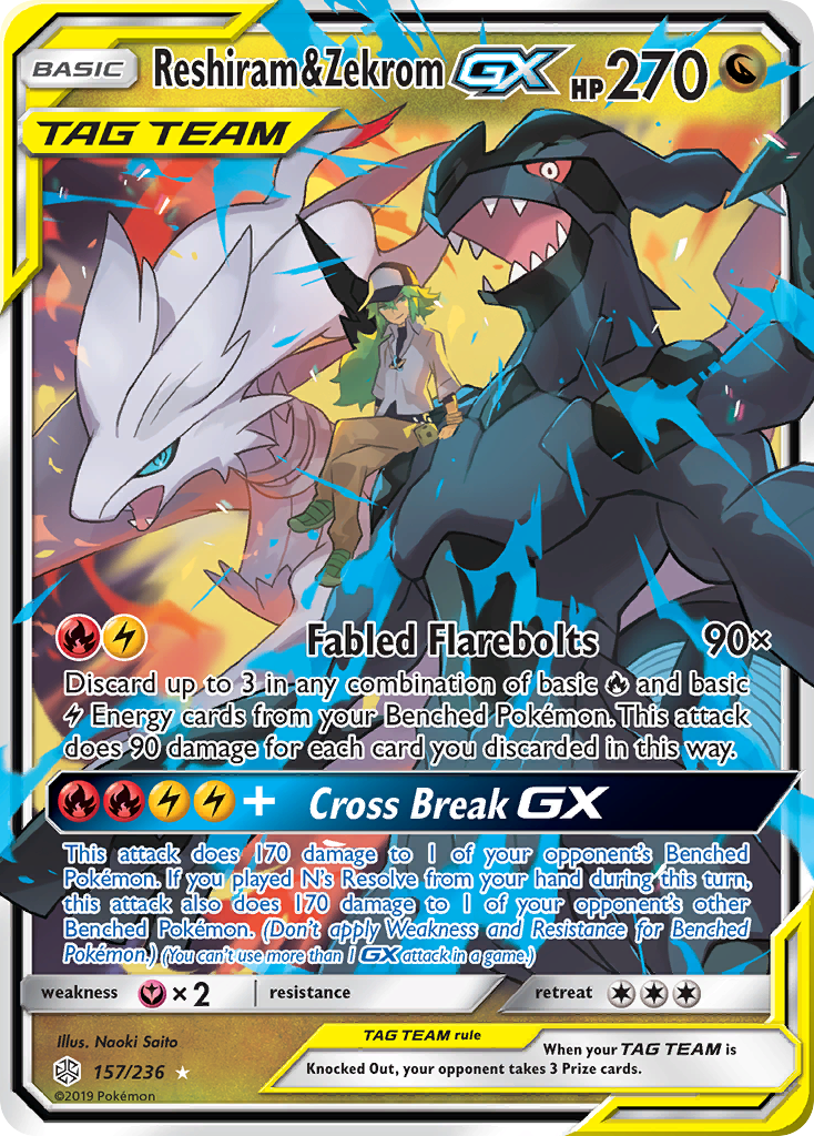 Reshiram & Zekrom GX (157/236) [Sun & Moon: Cosmic Eclipse] | Rock City Comics