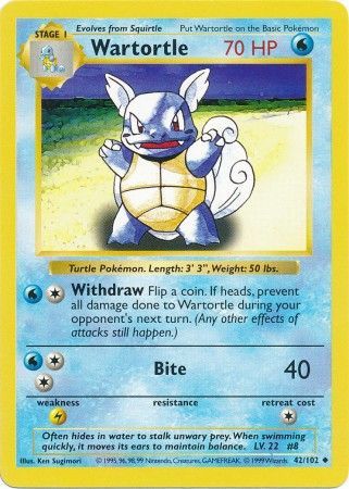 Wartortle (42/102) [Base Set Shadowless Unlimited] | Rock City Comics