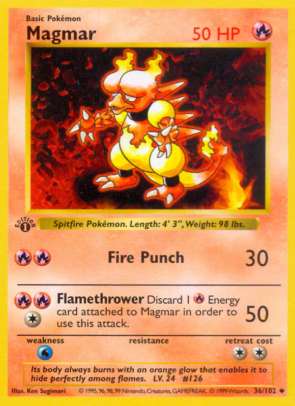 Magmar (36/102) (Shadowless) [Base Set 1st Edition] | Rock City Comics