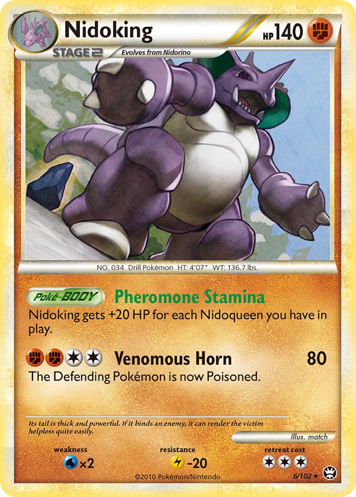 Nidoking (6/102) (Cracked Ice Holo) (Theme Deck Exclusive) [HeartGold & SoulSilver: Triumphant] | Rock City Comics