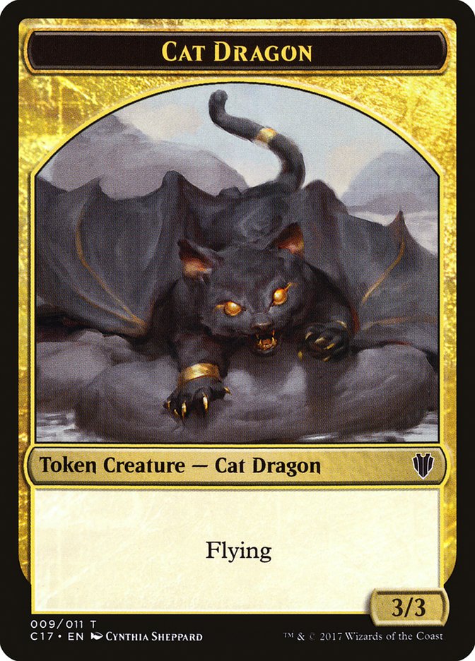 Gold (010) // Cat Dragon (009) Double-sided Token [Commander 2017 Tokens] | Rock City Comics