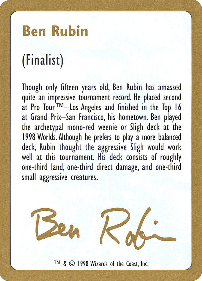 Ben Rubin Bio [World Championship Decks 1998] | Rock City Comics