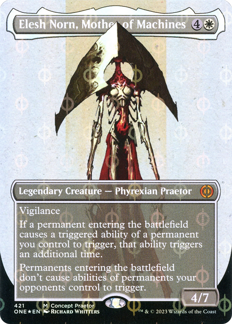 Elesh Norn, Mother of Machines (Borderless Concept Praetors Step-and-Compleat Foil) [Phyrexia: All Will Be One] | Rock City Comics