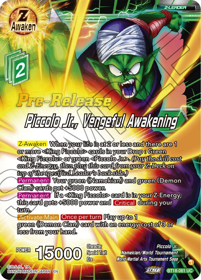 Piccolo Jr., Vengeful Awakening (BT18-061) [Dawn of the Z-Legends Prerelease Promos] | Rock City Comics