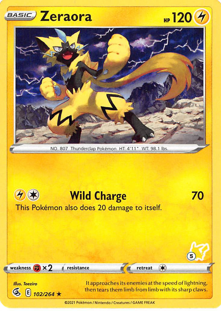 Zeraora (102/264) (Pikachu Stamp #5) [Battle Academy 2022] | Rock City Comics