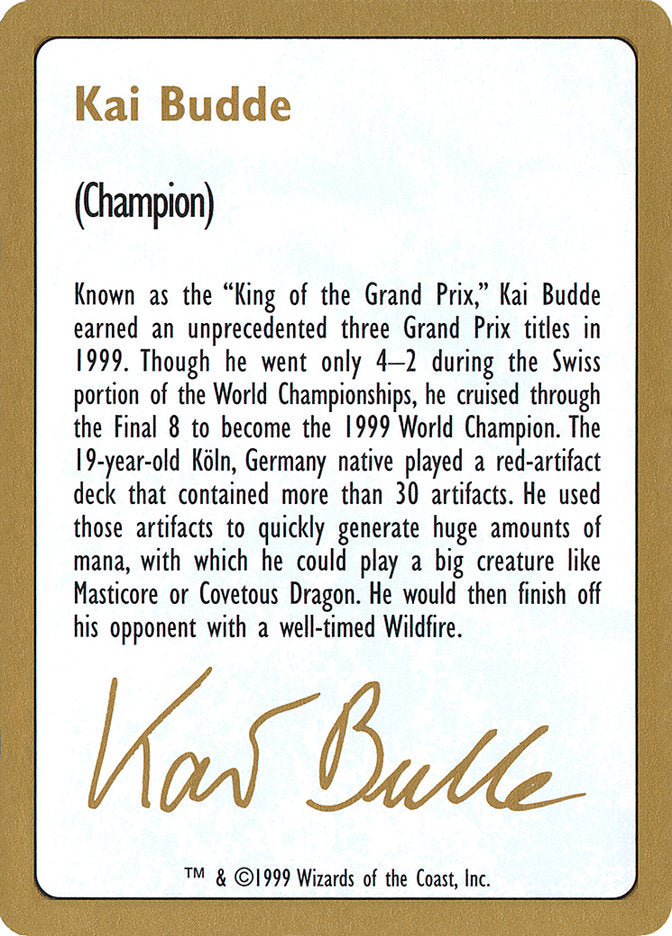 Kai Budde Bio [World Championship Decks 1999] | Rock City Comics