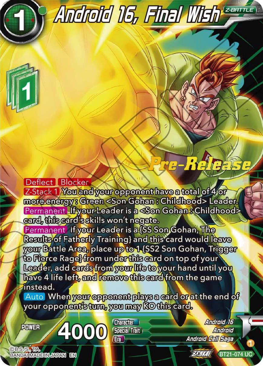 Android 16, Final Wish (BT21-074) [Wild Resurgence Pre-Release Cards] | Rock City Comics
