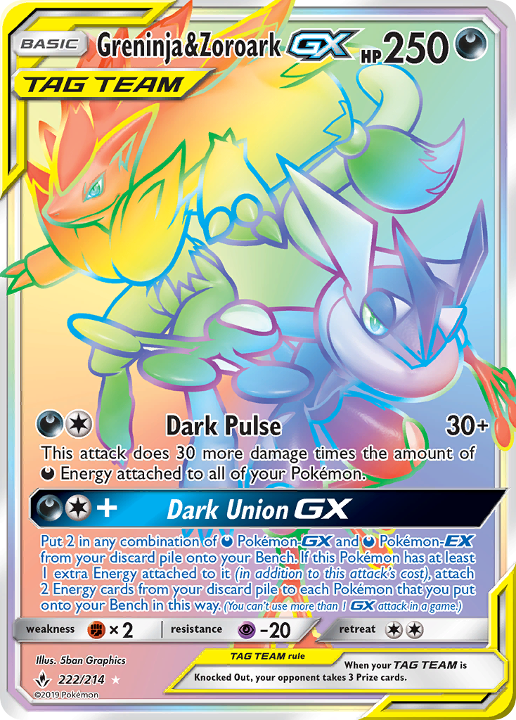 Greninja & Zoroark GX (222/214) [Sun & Moon: Unbroken Bonds] | Rock City Comics