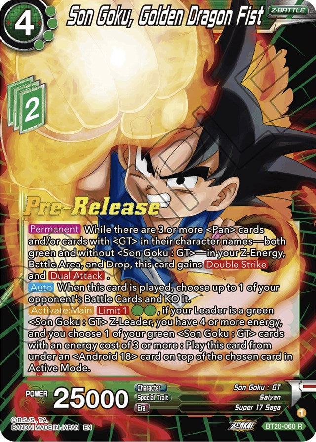 Son Goku, Golden Dragon Fist (BT20-060) [Power Absorbed Prerelease Promos] | Rock City Comics