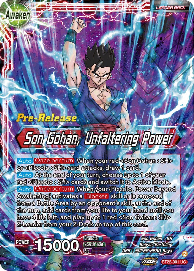 Son Gohan // Son Gohan, Unfaltering Power (BT22-001) [Critical Blow Prerelease Promos] | Rock City Comics