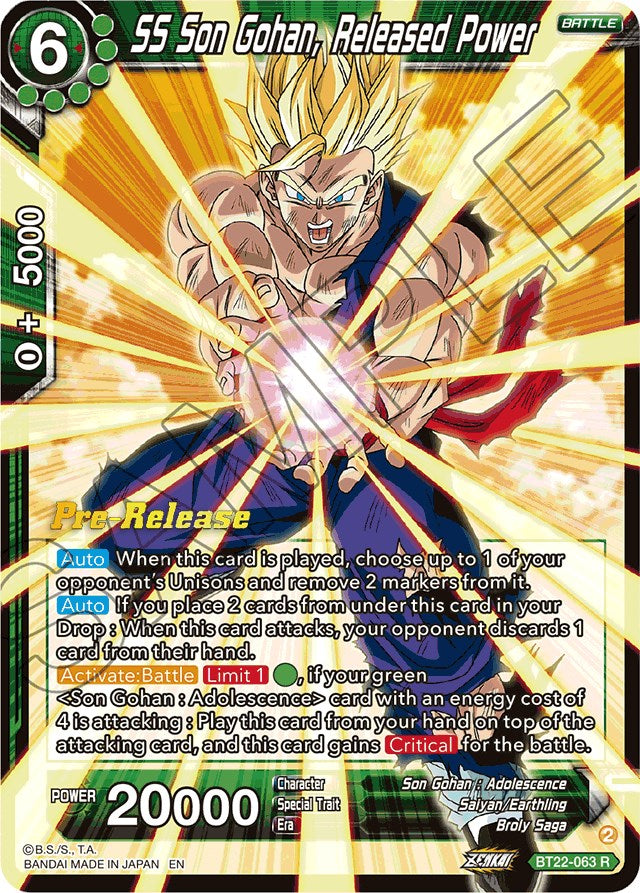 SS Son Gohan, Released Power (BT22-063) [Critical Blow Prerelease Promos] | Rock City Comics