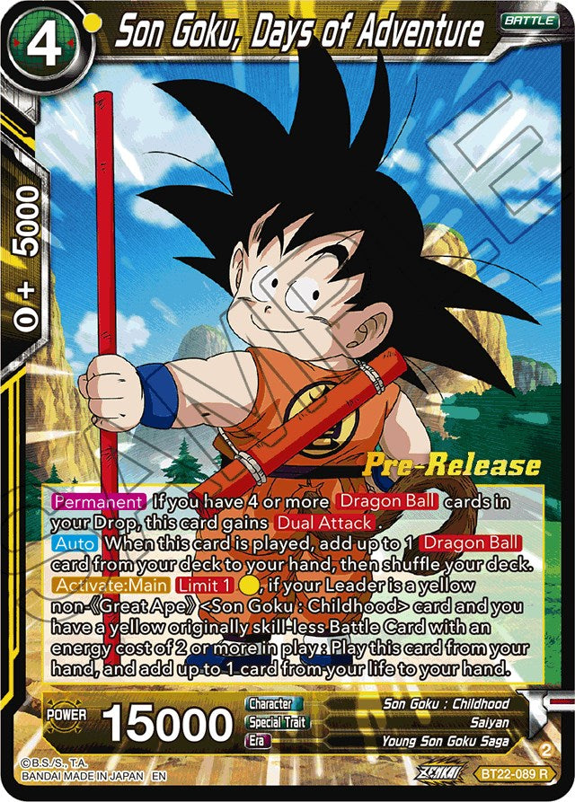 Son Goku, Days of Adventure (BT22-089) [Critical Blow Prerelease Promos] | Rock City Comics