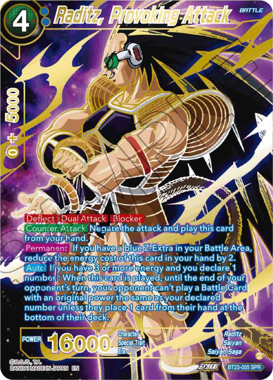 Raditz, Provoking Attack (SPR) (BT23-055) [Perfect Combination] | Rock City Comics