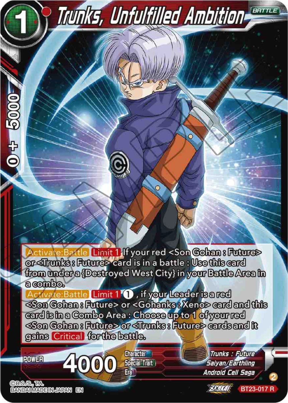 Trunks, Unfulfilled Ambition (BT23-017) [Perfect Combination] | Rock City Comics