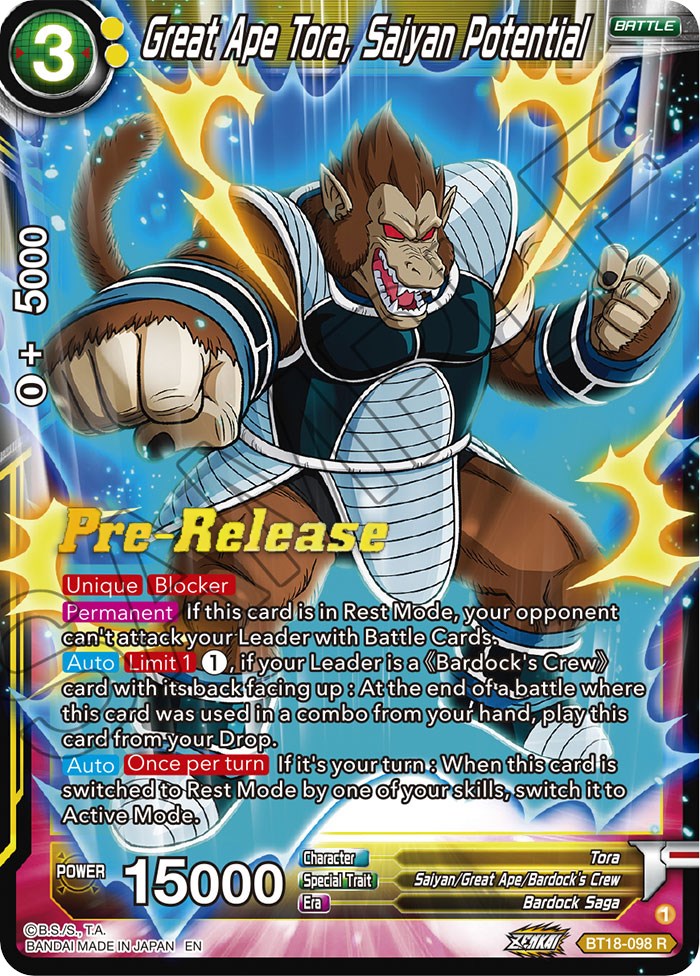 Great Ape Tora, Saiyan Potential (BT18-098) [Dawn of the Z-Legends Prerelease Promos] | Rock City Comics