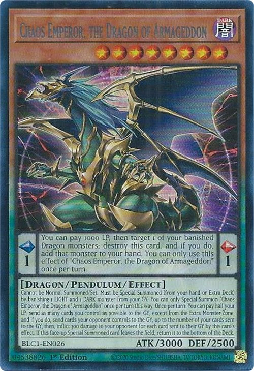 Chaos Emperor, the Dragon of Armageddon (Silver) [BLC1-EN026] Ultra Rare | Rock City Comics