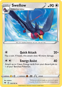 Swellow (134/185) [Sword & Shield: Vivid Voltage] | Rock City Comics