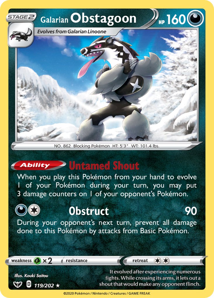 Galarian Obstagoon (119/202) (Theme Deck Exclusive) [Sword & Shield: Base Set] | Rock City Comics