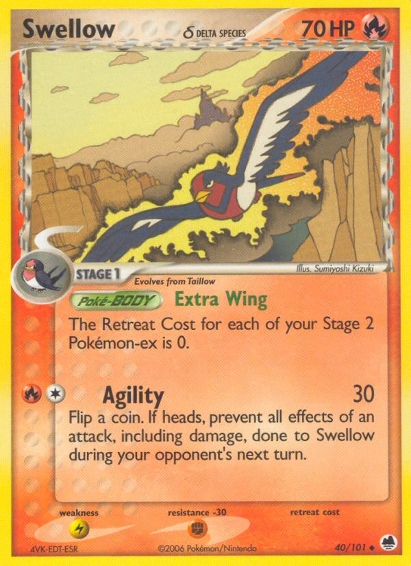 Swellow (40/101) (Delta Species) [EX: Dragon Frontiers] | Rock City Comics