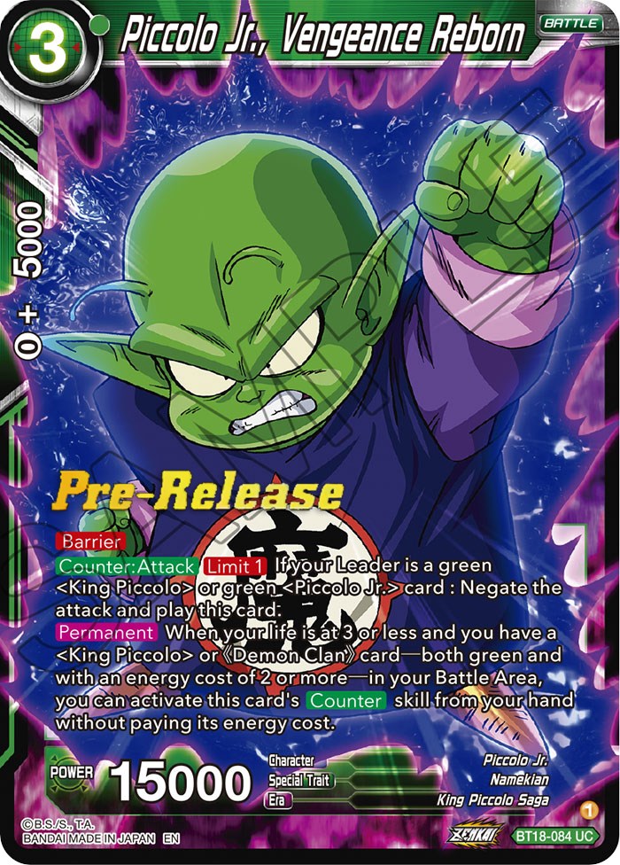 Piccolo Jr., Vengeance Reborn (BT18-084) [Dawn of the Z-Legends Prerelease Promos] | Rock City Comics