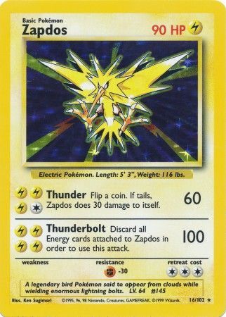 Zapdos (16/102) [Base Set Unlimited] | Rock City Comics