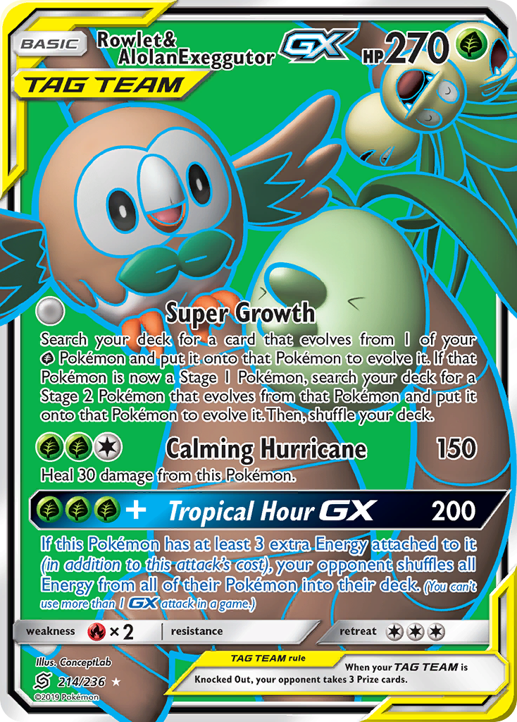 Rowlet & Alolan Exeggutor GX (214/236) [Sun & Moon: Unified Minds] | Rock City Comics