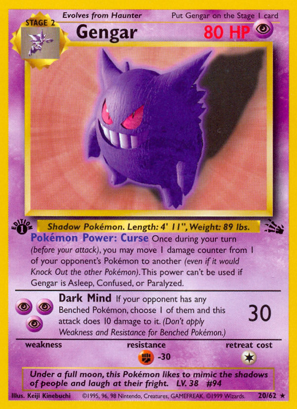 Gengar (20/62) [Fossil 1st Edition] | Rock City Comics