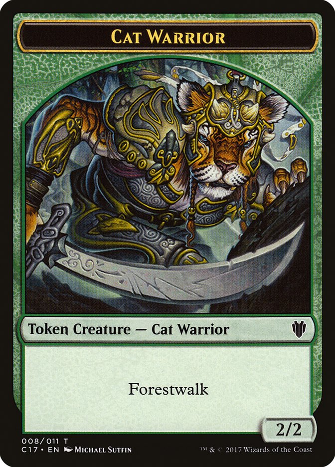 Cat (001) // Cat Warrior (008) Double-sided Token [Commander 2017 Tokens] | Rock City Comics