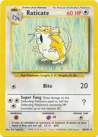 Raticate (40/102) [Base Set Unlimited] | Rock City Comics