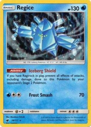 Regice (28/111) (Cosmos Holo) [Sun & Moon: Crimson Invasion] | Rock City Comics